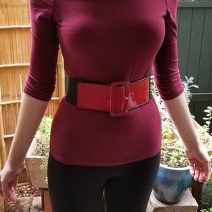 Vintage Red Patent Leather Stretch Belt